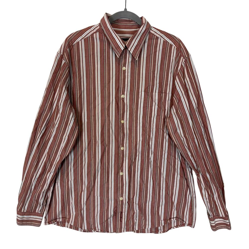 Eddie Bauer Shirt Mens Large Red Striped Cotton Long‎ Sleeve Casual Button-Up